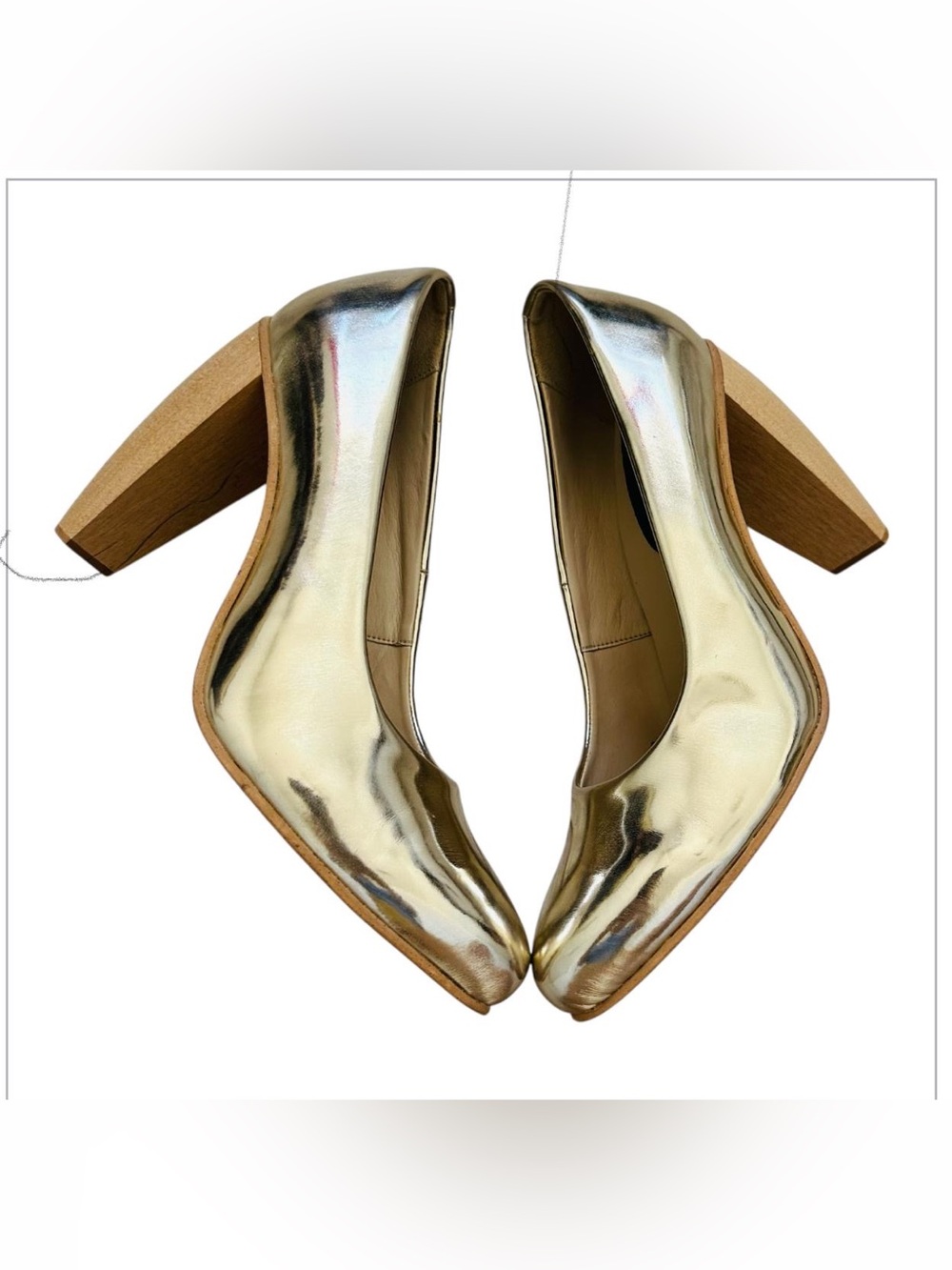Metallic Gold Block Heel Pumps for Women size 8